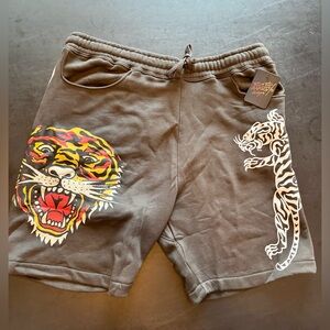 Ed Hardy Men’s Sweat Shorts – Tiger & Script Graphic – Charcoal – Size Large NWT